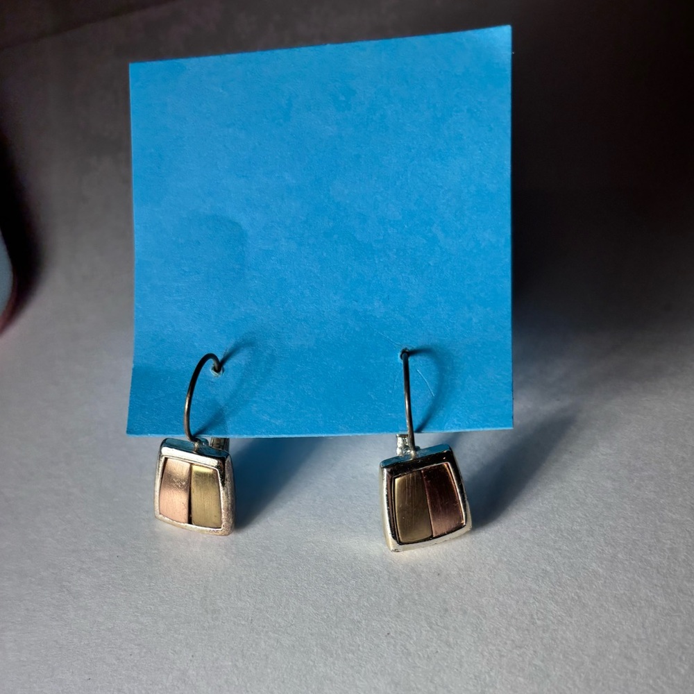 2 Tone Square Dangle Earrings